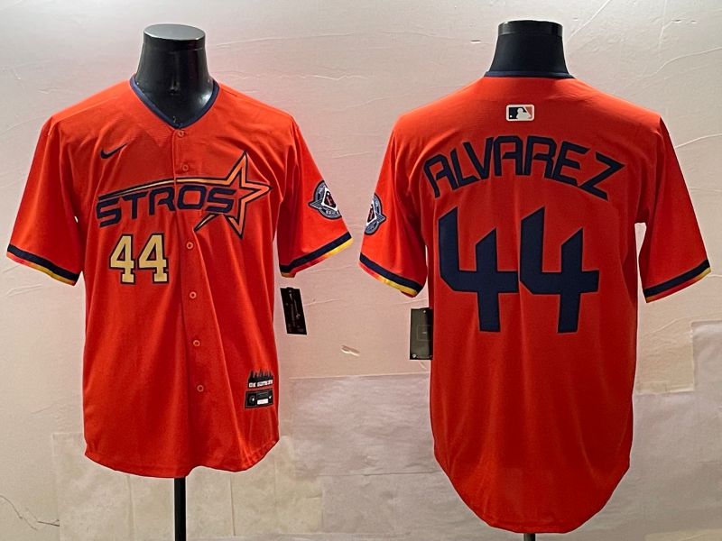 Men Houston Astros #44 Alvarez Orange Three generations Joint Name 2025 Nike MLB Jersey style 4->houston astros->MLB Jersey